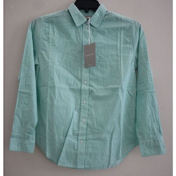 Everlane Women's Sz 0 Mint Green Striped Button Down Cotton Oversized L/S Shirt - Picture 1 of 5